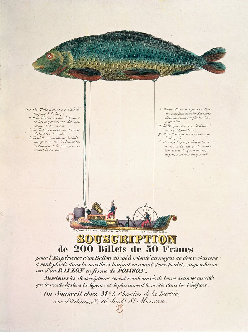 Balık şeklinde bir zeplin balonu aboneliğinin reklamını yapan poster by French School