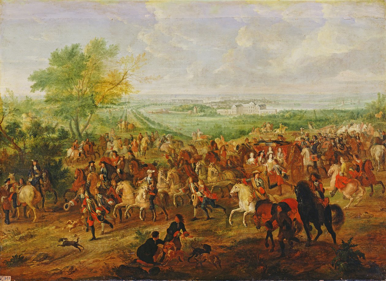 Clagny Sarayı önünde Louis XIV (1638-1715) gezinti yeri, c. 1680 by French School