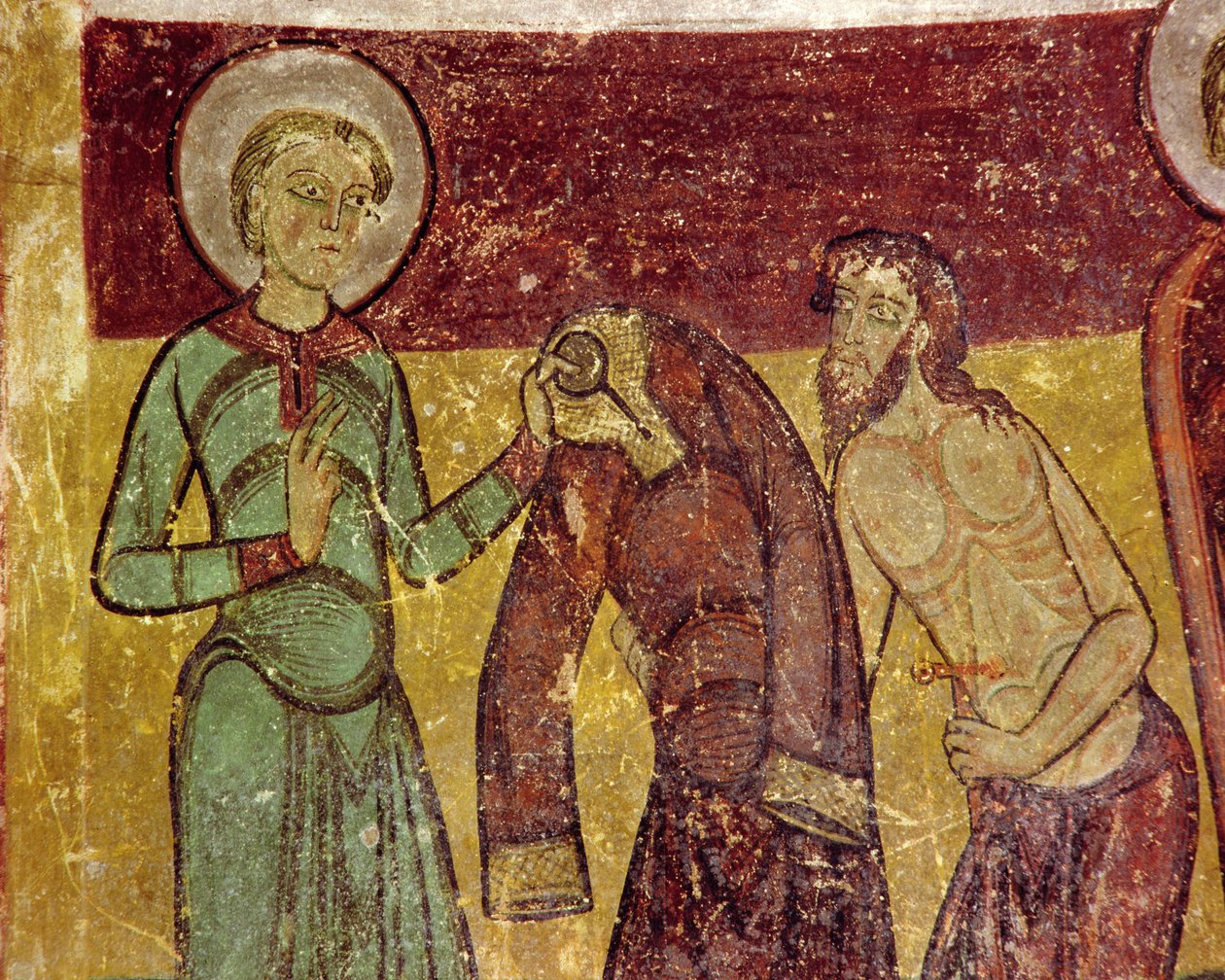 Aziz Giles pelerinini hasta dilenciye verir, 12. yüzyıl by French School