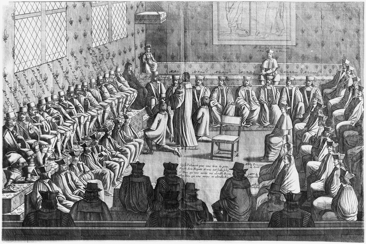 Parlamento oturumu Avusturya Regent Anne (1601-66) ve Louis XIV (1638-1715) başkanlığında by French School