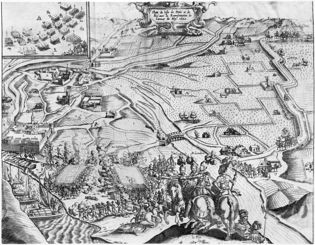 Kraliyet ordusunun temsili ile Ile de Re Kuşatması, 1622 by French School