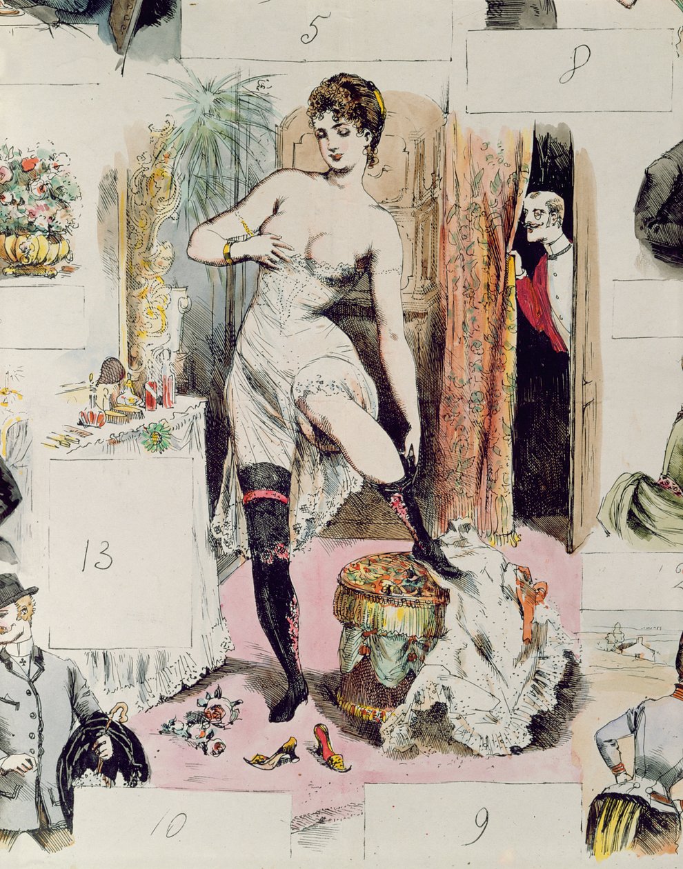 Korse, La Vie Parisienne'den bir çizim, 1875 dolayları (renkli gravür) by French School