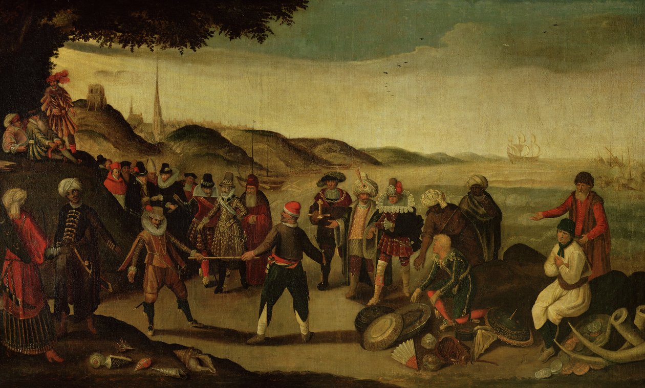 Altın Baton Üzerindeki Anlaşmazlık veya İspanyollar ile Hollandalılar Arasında Hint Adaları Ticareti Üzerindeki Anlaşmazlık, 1609 by French School