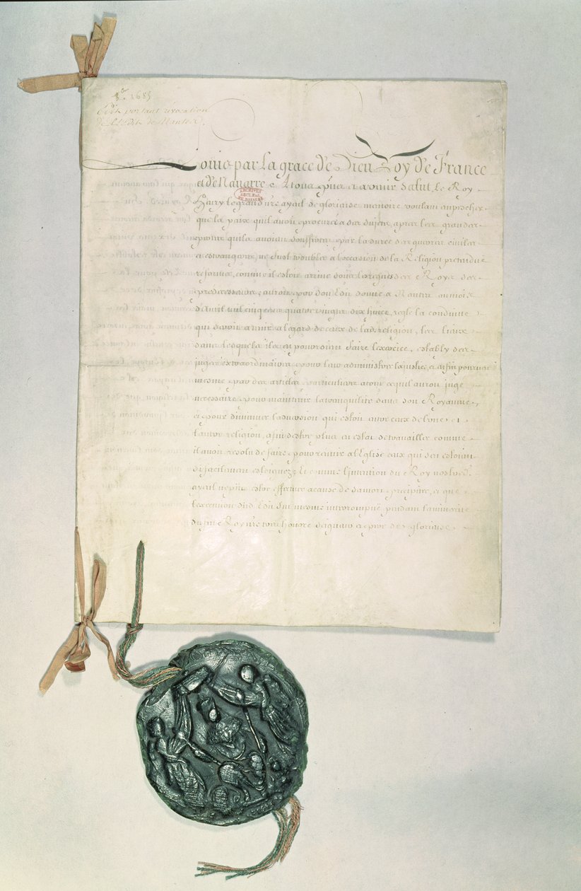 Fontainebleau Fermanı, 18 Ekim 1685 (kağıt üzerinde kalem ve mürekkep) by French School