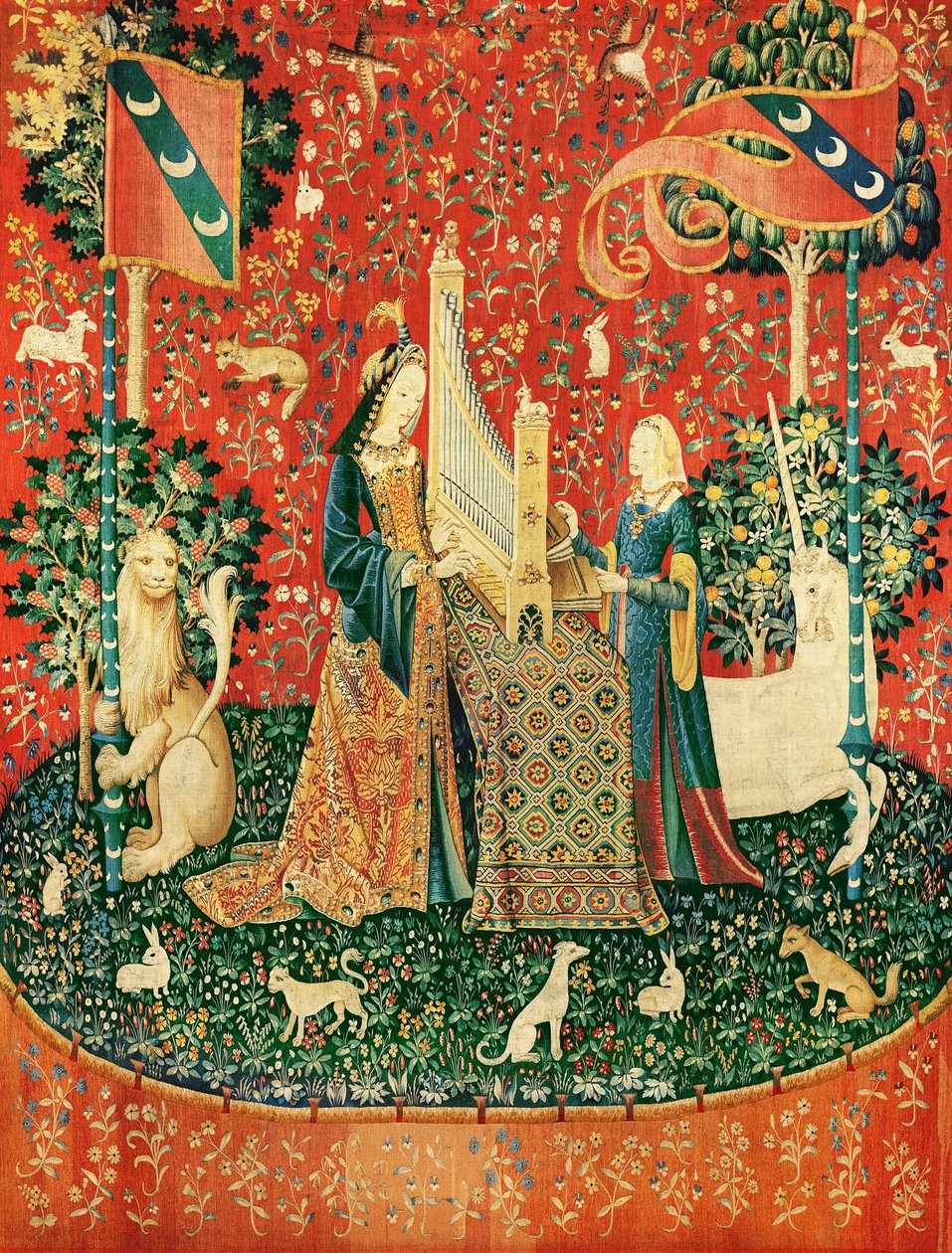 Lady ve Unicorn: İşitme (goblen) by French School