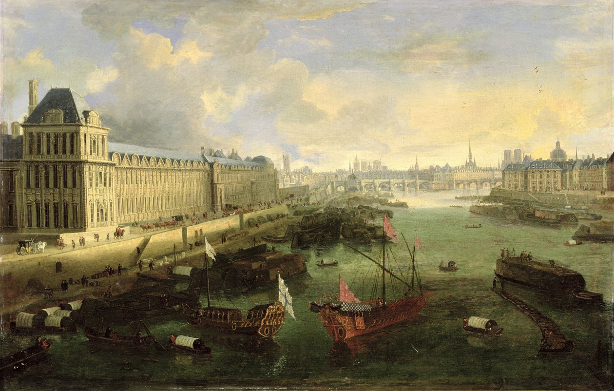 Seine, Pont Neuf, Louvre ve College Mazarin ile Görüntülendi, c.1675 by French School