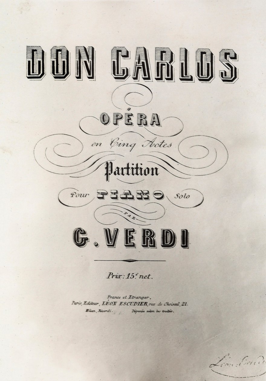 1867 Don Carlos skorunun başlık sayfası by French School