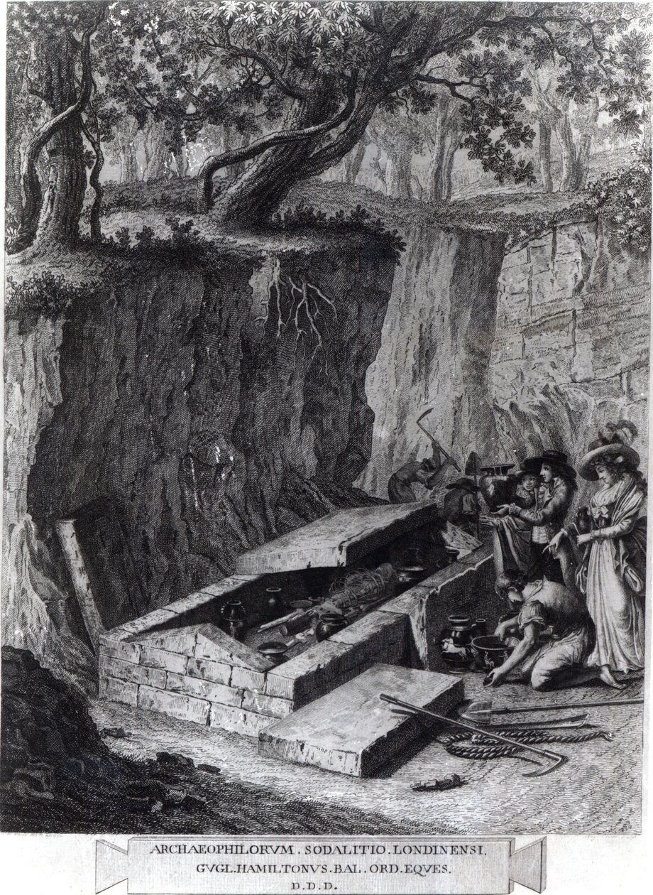 Bir Antik Mezarın açılışını izleyen turistler, c.1766 by French School