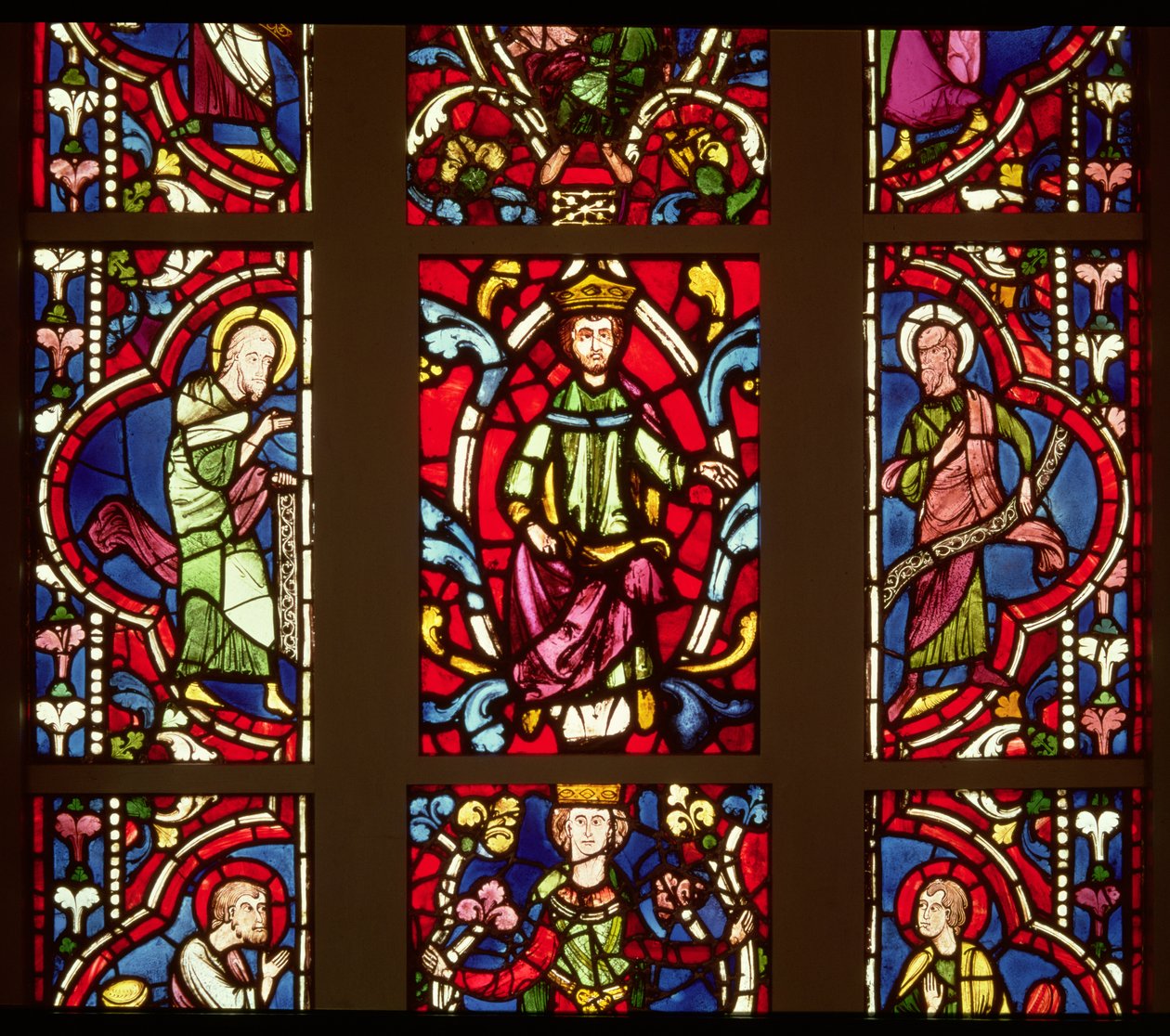 Peygamberleri ve üç kralı gösteren Jesse Ağacı, Fransızca, c.1250 (vitray) by French School
