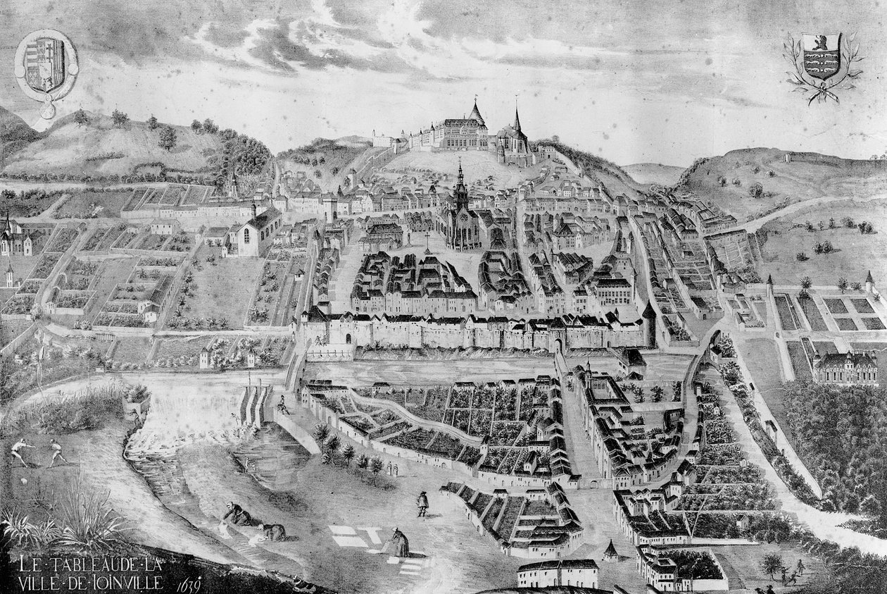 1639 tarihli bir tablodan şato ve Joinville kasabasının görünümü by French School