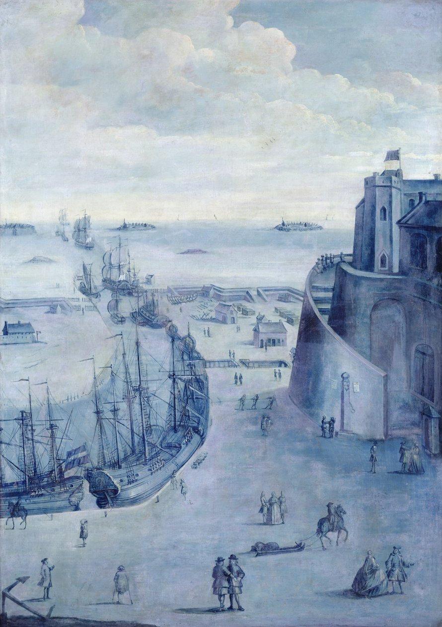 Dunkirk limanının ve Dame de Cassel kalesinin görünümü by French School