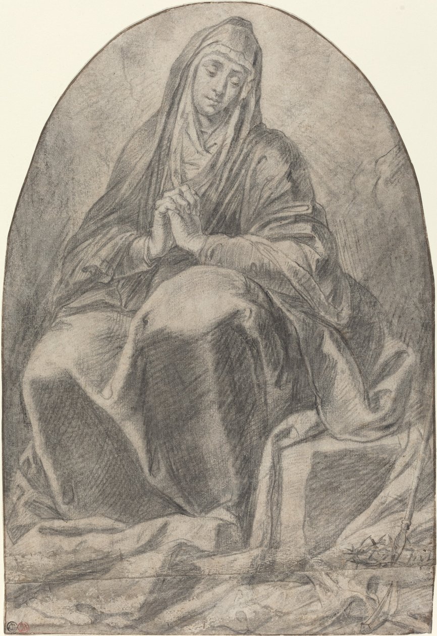Kederli Bakire Tutkunun Enstrümanlarını Düşünüyor by French 17th Century