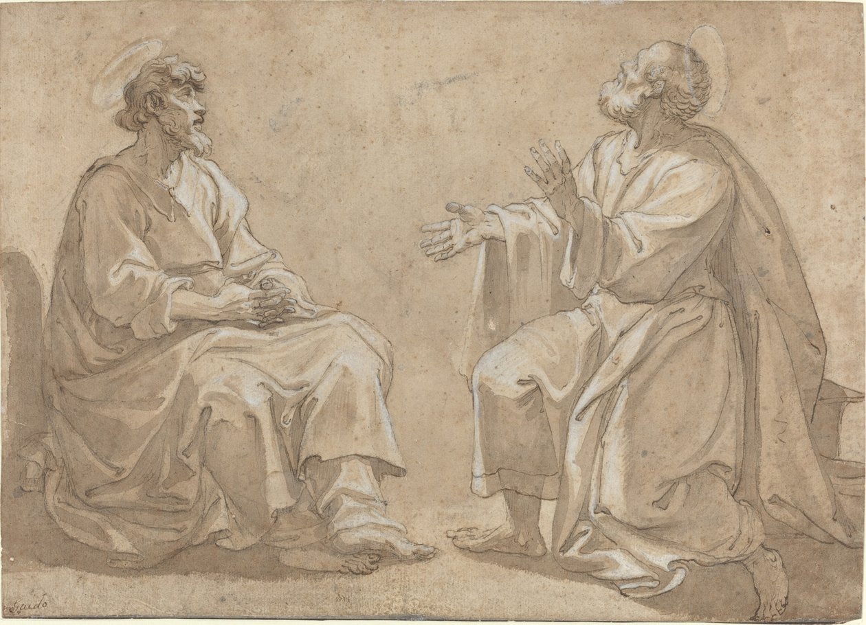 İki Oturan Aziz by French 17th Century