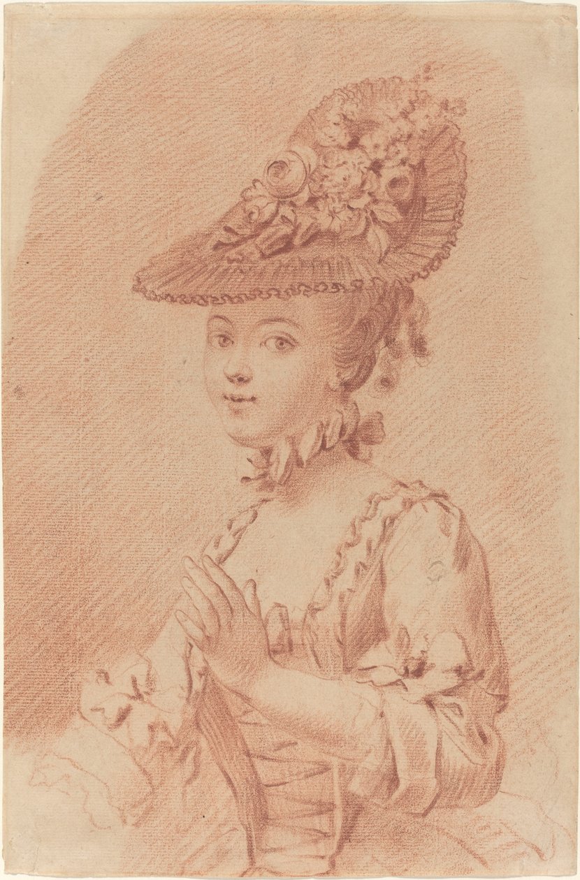 Çiçekli Şapka Takan Genç Kız by French 18th Century