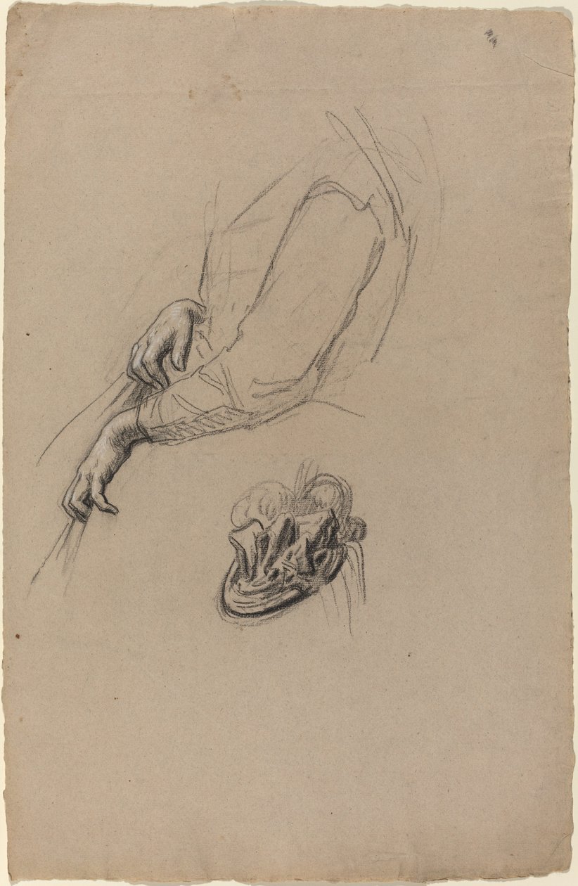 Genç Kadının Elleri ve Şeritli Şapka by French 19th Century