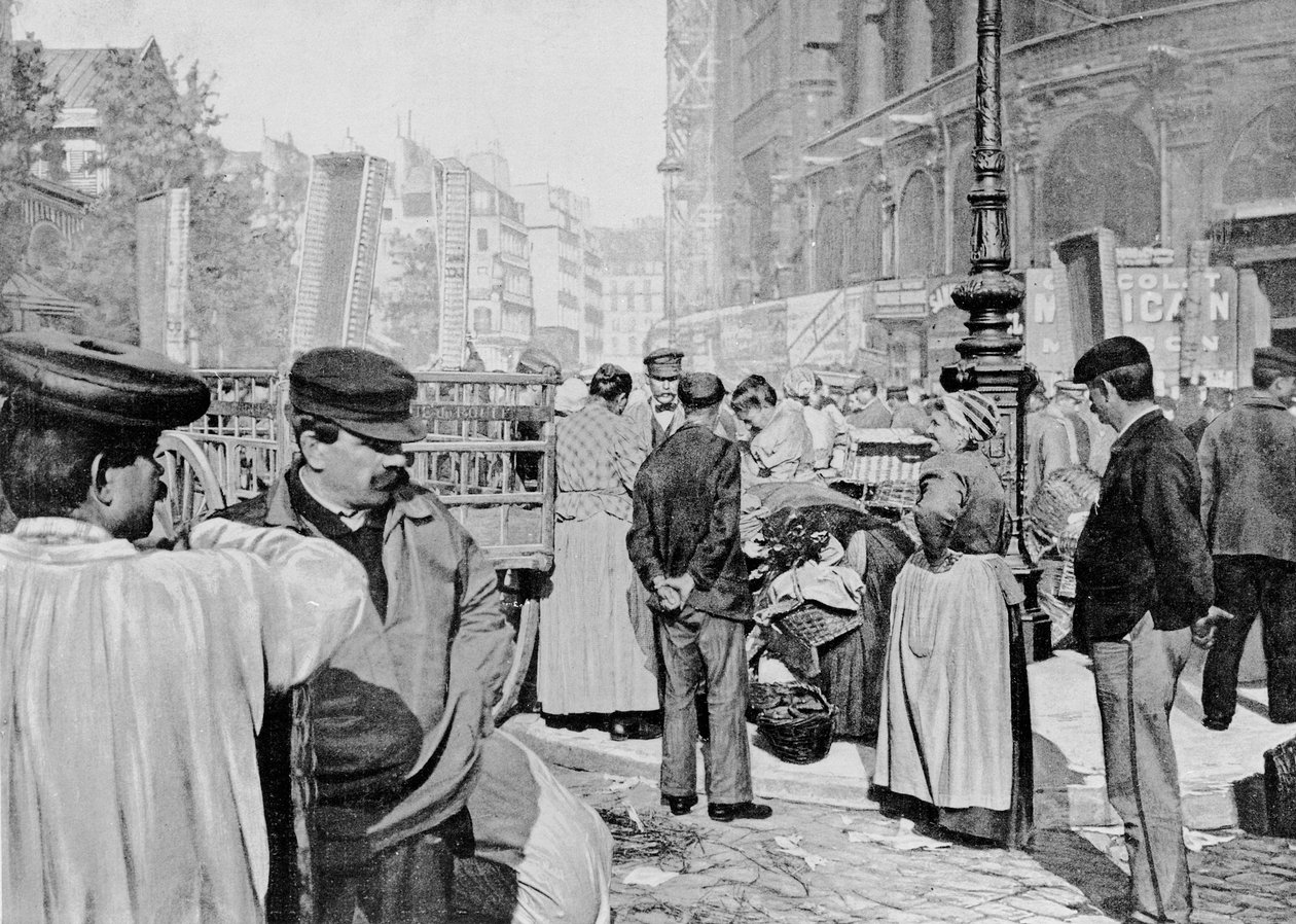 Saint Eustache Kilisesi yakınlarındaki pazarın köşesi, Les Halles, Paris, 1896 by French Photographer