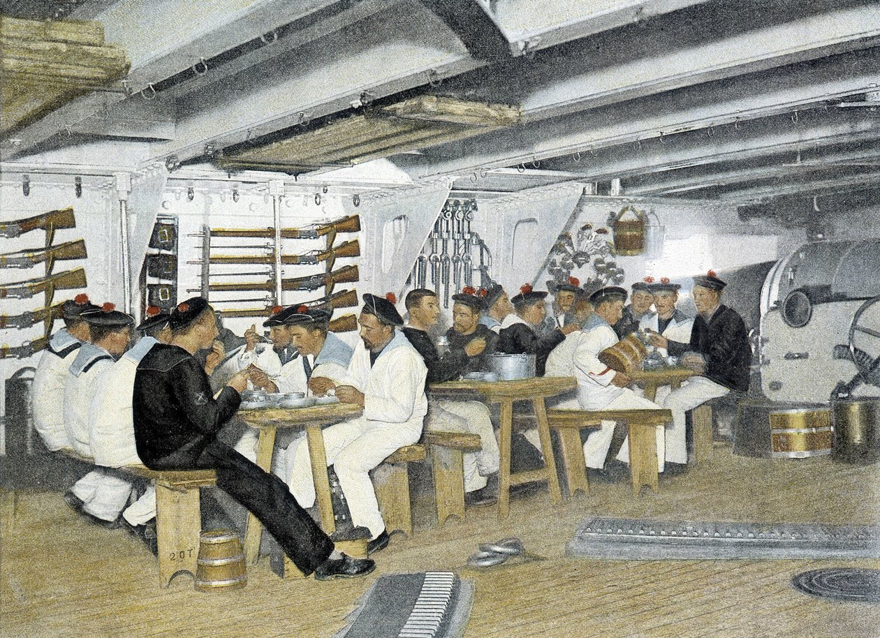 Fransız Denizciliği, 19. yüzyıl sonu: Denizcilerin yemeği - İncil. Sanat deco. by French Photographer