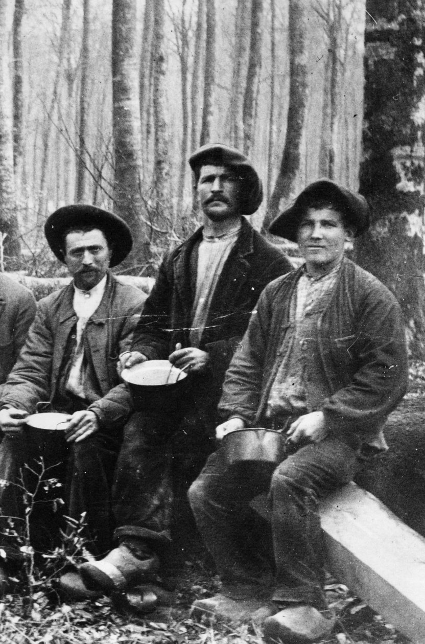 19. yüzyılın sonlarında bir keresteci ekibinin öğle yemeği. by French Photographer