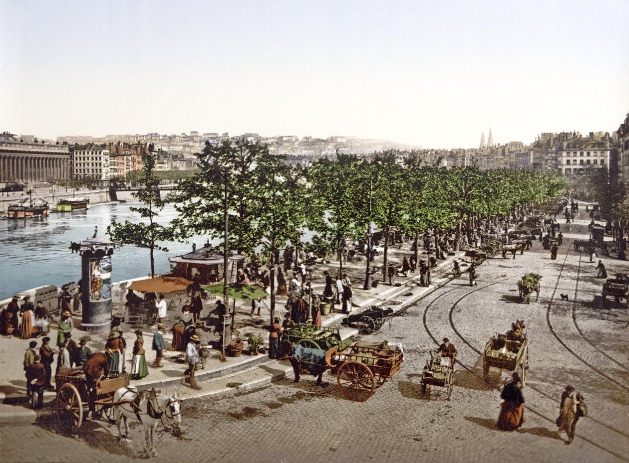 Saint Antoine pazarı, Quay des Célestins, Lyons, c.1900 by French Photographer