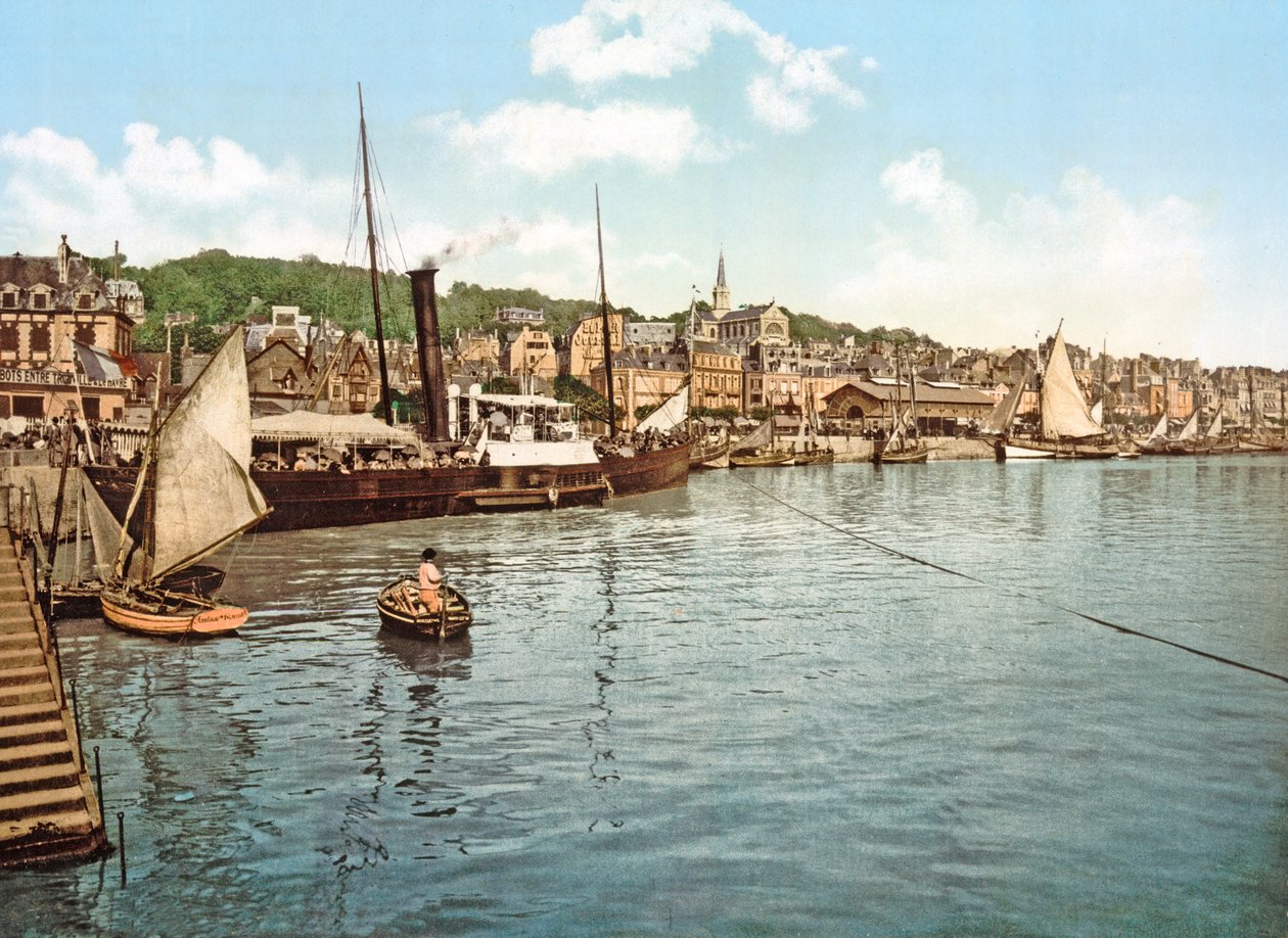 Touques Nehri üzerinde paket tekne, Trouville, pub. 1900 by French Photographer