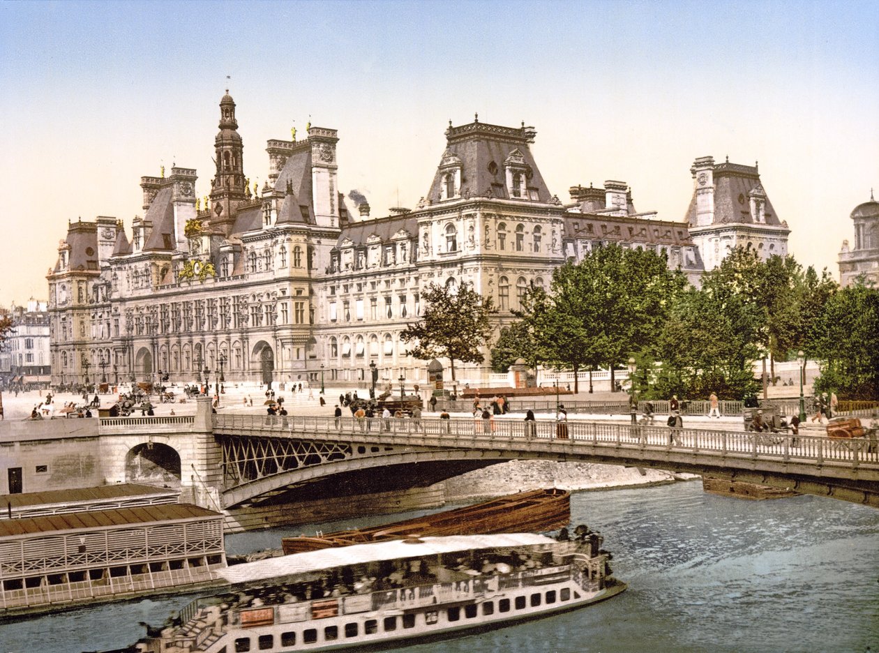 Pont dArcole ve Hôtel de Ville, Paris, pub. yaklaşık 1900 by French Photographer