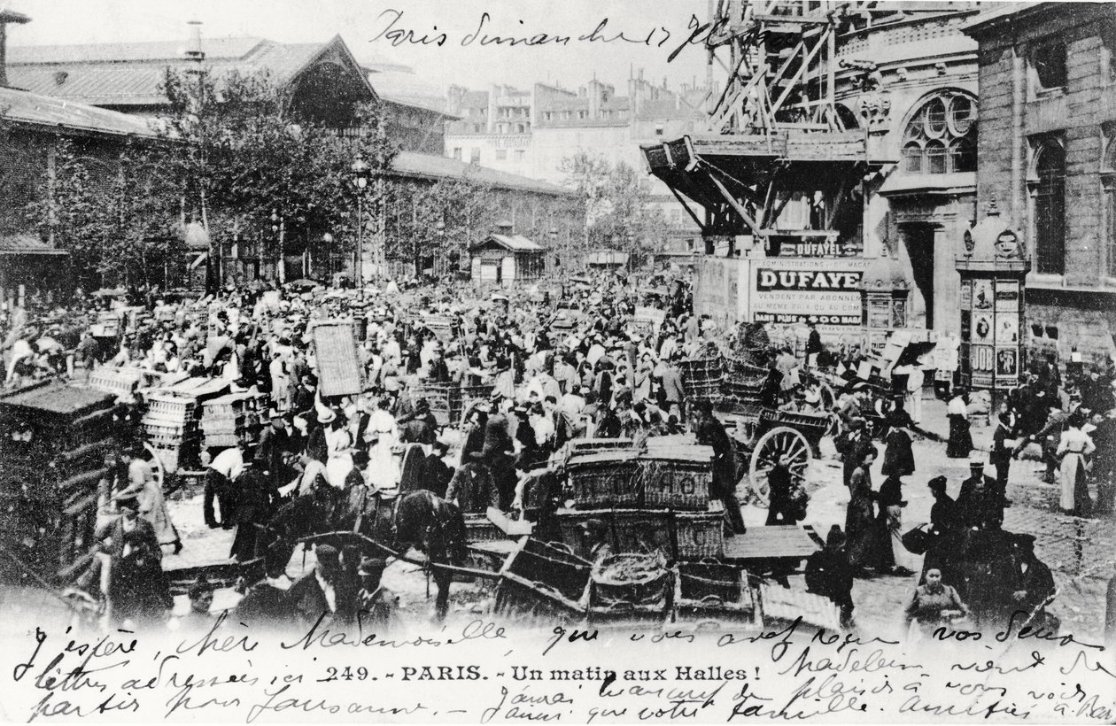 Les Halles, Paris, 1914 öncesi kartpostal by French Photographer