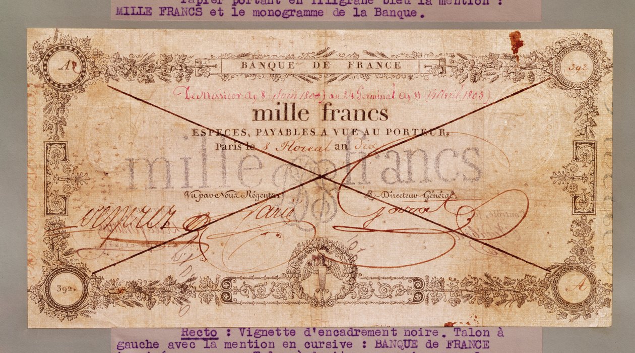 1000 Frank banknot 8 Floreal, An X (28 Nisan 1802) (kağıt üzerine mürekkep) by French School