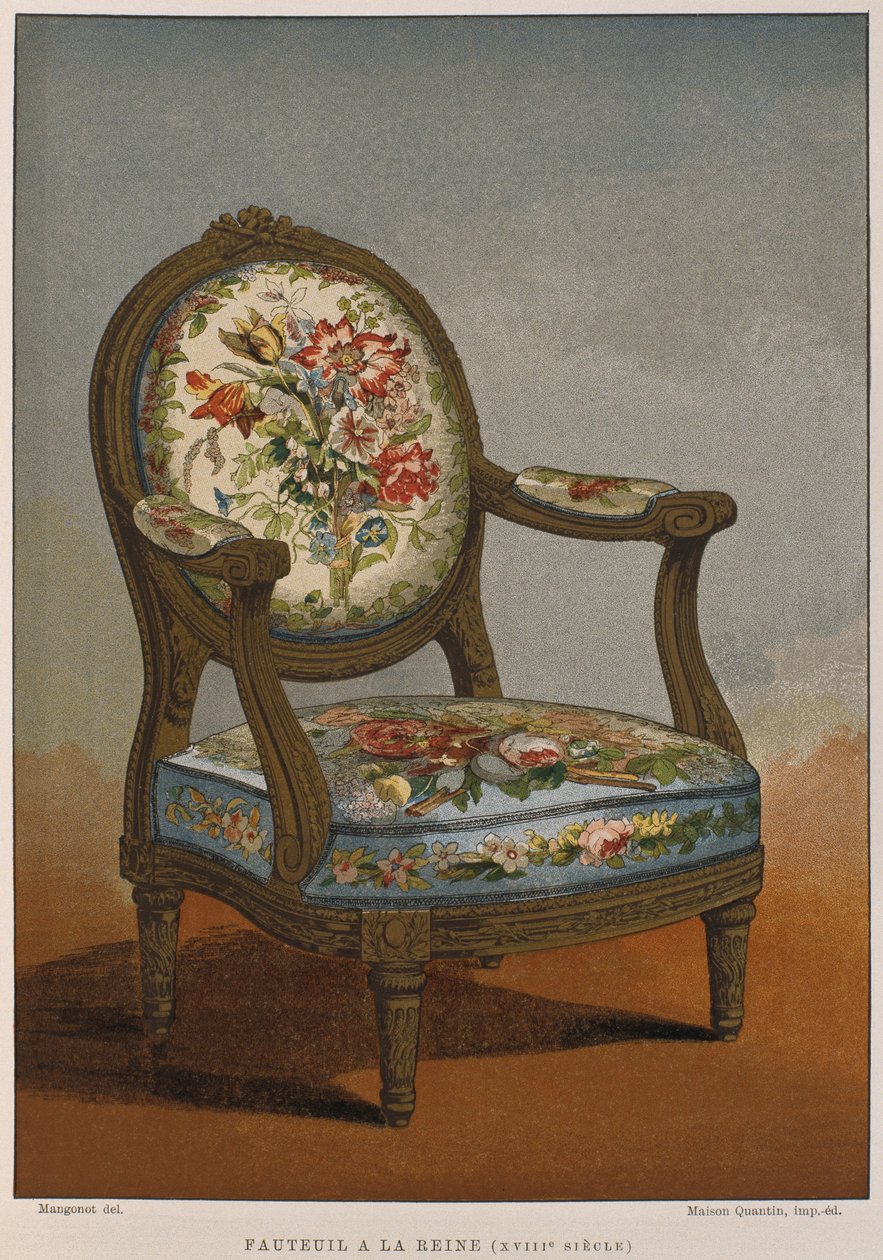 18. yüzyıl çiçekli goblenli a la reine koltuk, Henry Havard