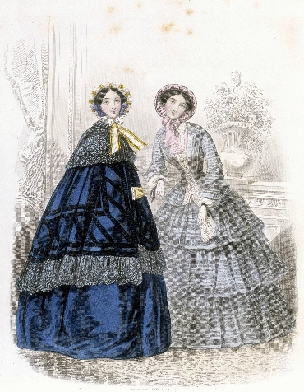 2 moda kadın: kıyafetli - “” Journal des Demoiselles” 1852