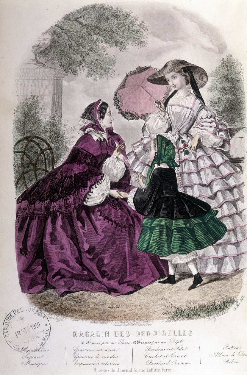 2 kadın ve bir kız: Moda - “” Magazine des damoiselles””de. 1858 by French School