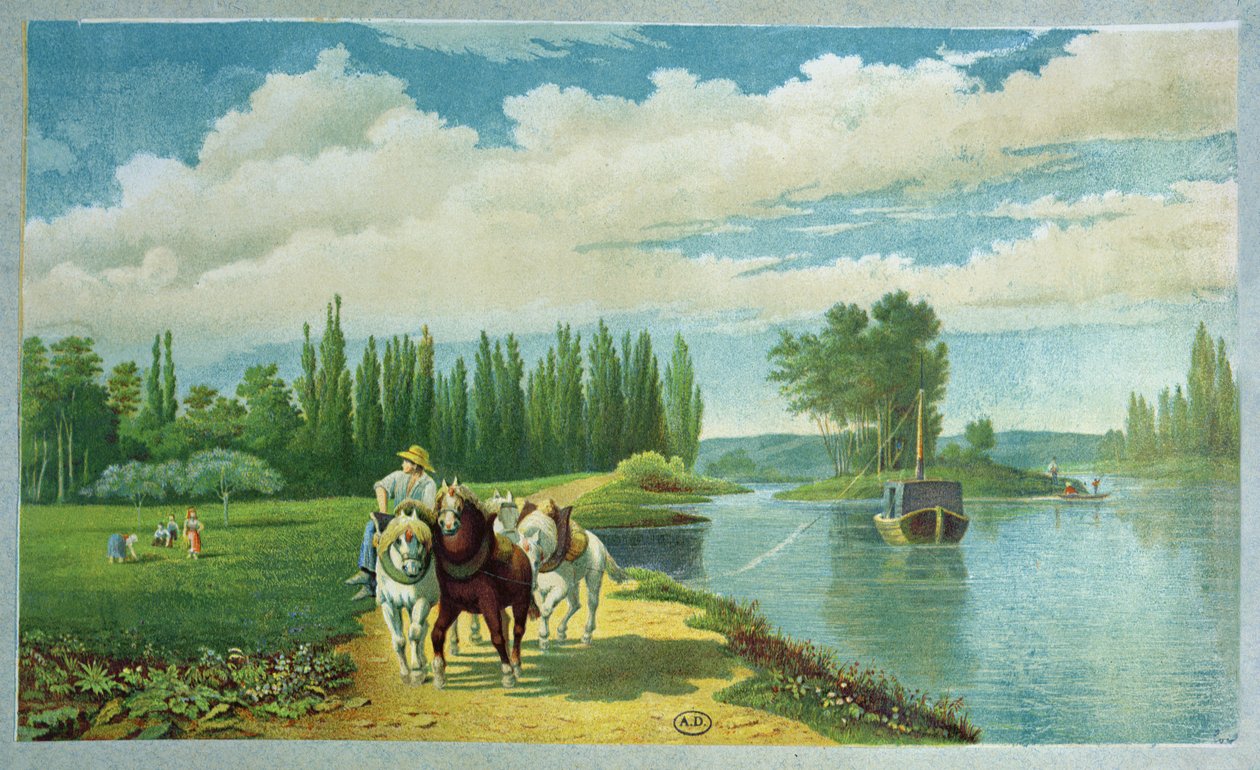 Atların Çektiği Bir Mavna, 19. Yüzyılın Sonları by French School