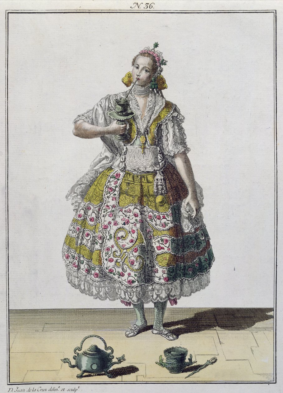 Bir Creole Lady of Lima, Peru (renkli gravür) by French School