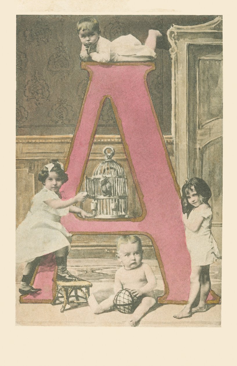 A: Dört küçük çocuk, bir kafes ve bir kakato by French School