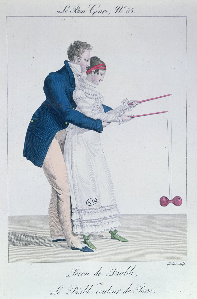 Diabolo Oyunu, on dokuzuncu yüzyılın başları (renkli gravür) by French School