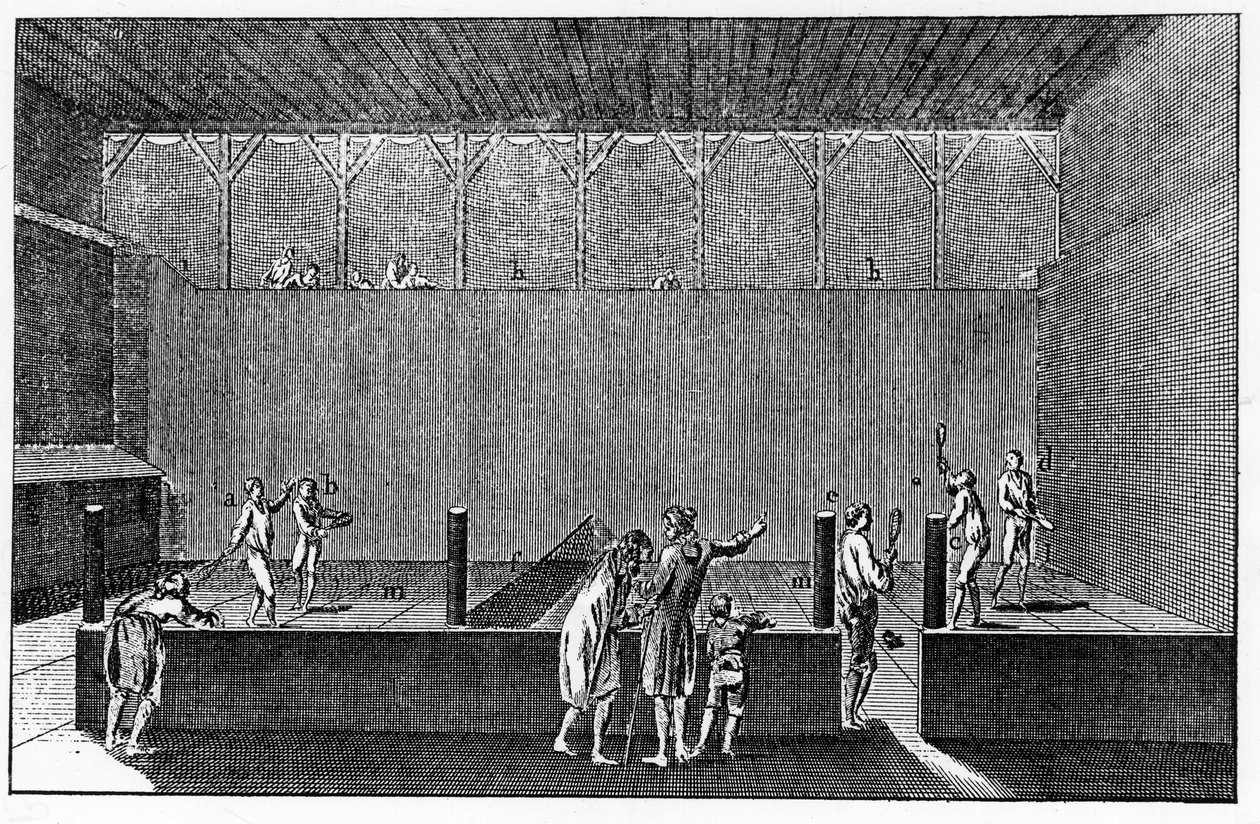 Diderot ve Alembert ansiklopedisinden bir baskıya dayanan Louis XIV saltanatı altındaki bir Jeu de Paume by French School