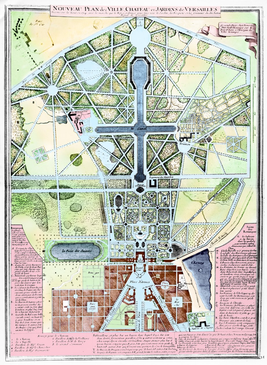 Versailles Kasabası, Şatosu ve Bahçelerinin Yeni Bir Planı, 1714 by French School