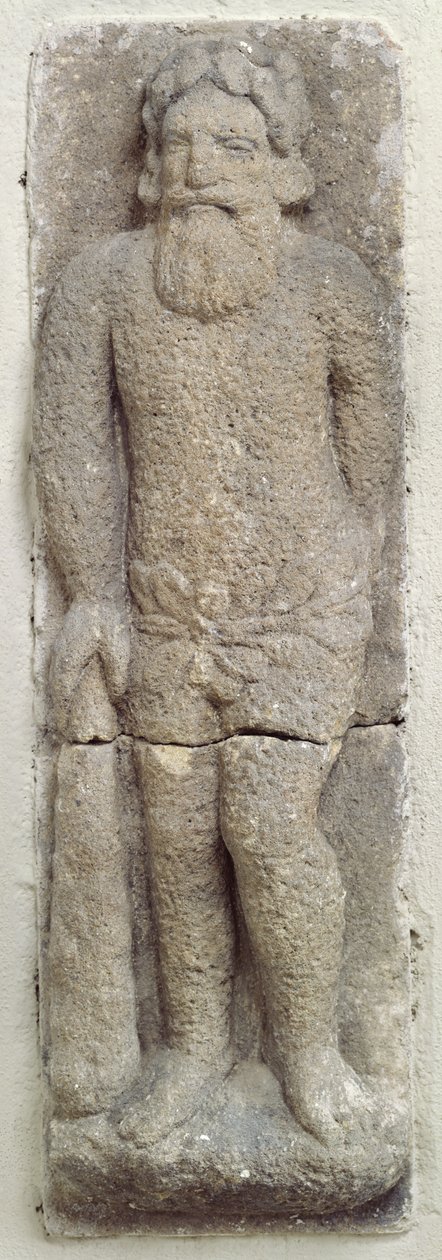 Kulübünü Tutan Vahşi Bir Adam (kumtaşı) by French School