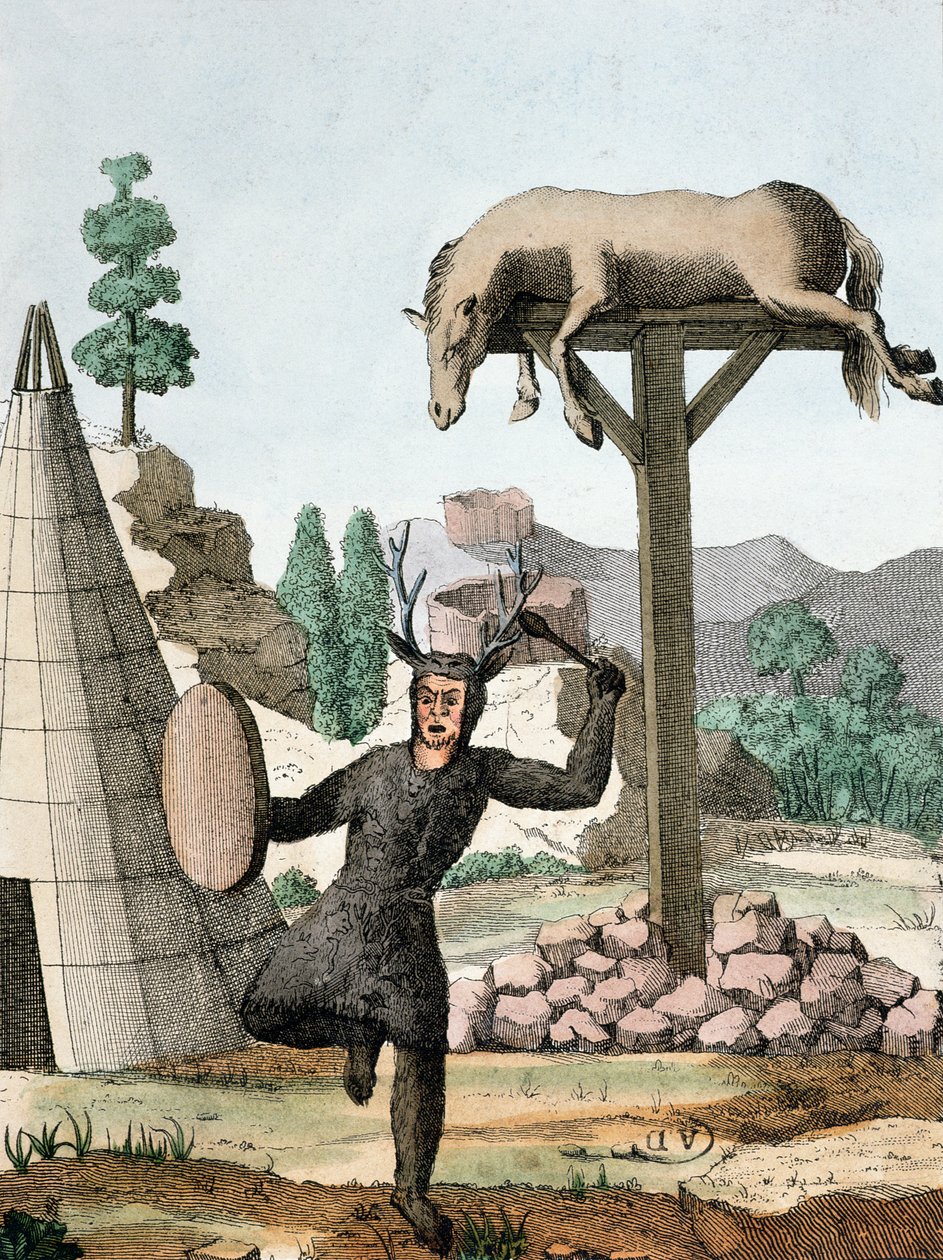 Bir Sibirya Tartar Şamanı ve Mezarlığı, c.1811 by French School