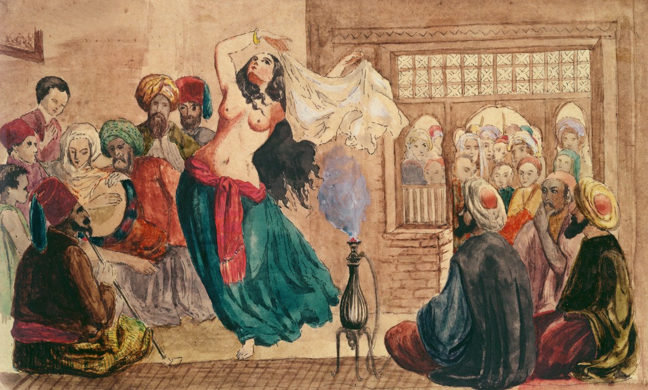 Bir Türk Kahvesi, 19. yüzyıl ortası (kağıt üzerinde wc) by French School