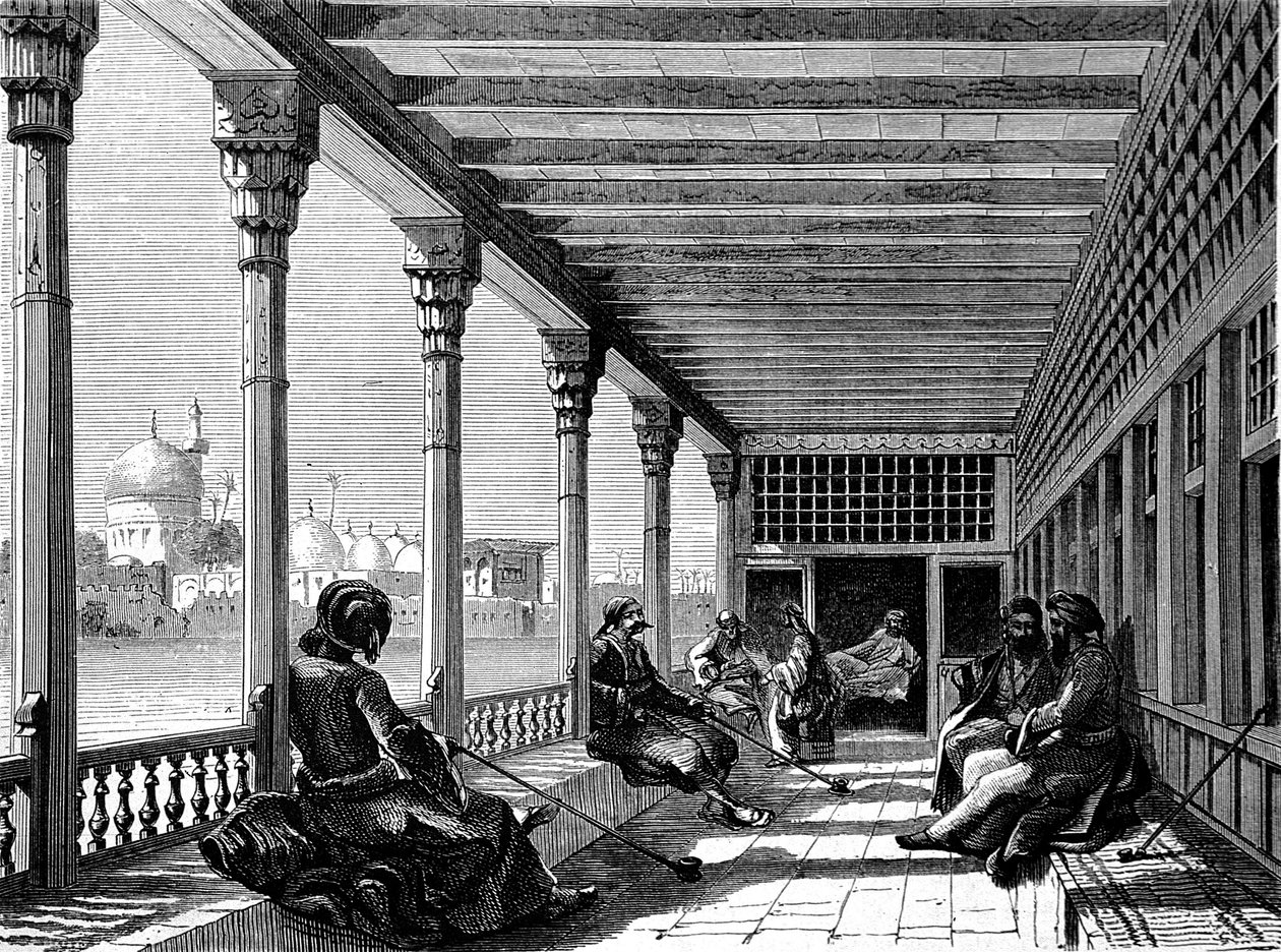 Dicle Nehri kıyısında bir kafe, Bağdat (gravür) by French School