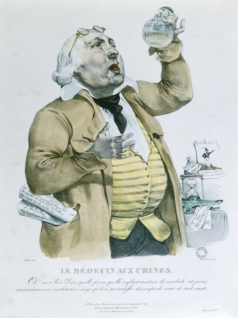 İdrarı inceleyen bir doktor by French School