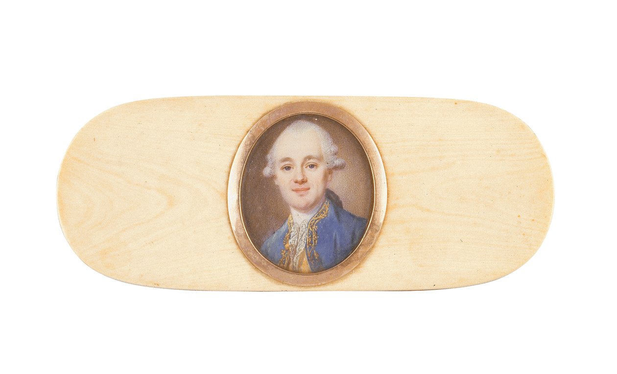 Bt., Sir Robert Ainslie olduğu söylenen bir beyefendi, bir kutunun kapağına yerleştirilmiş (fildişi üzerine suluboya) by French School