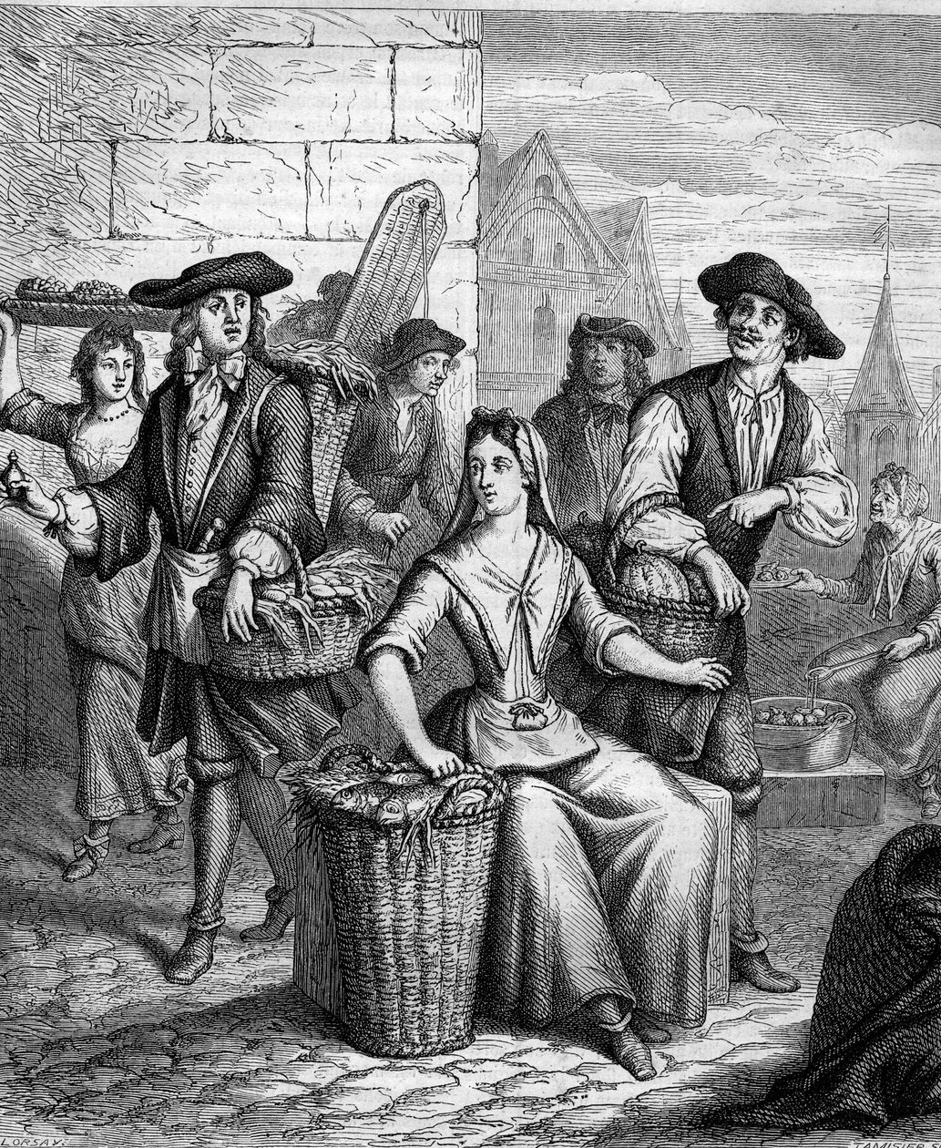 17. yüzyılda pazarın bir hanımı (bir balık satıcısı). by French School