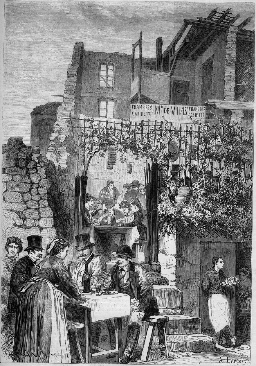 Karnaval sırasında Saint Cloud kalesinin kalıntılarında bir restoran by French School