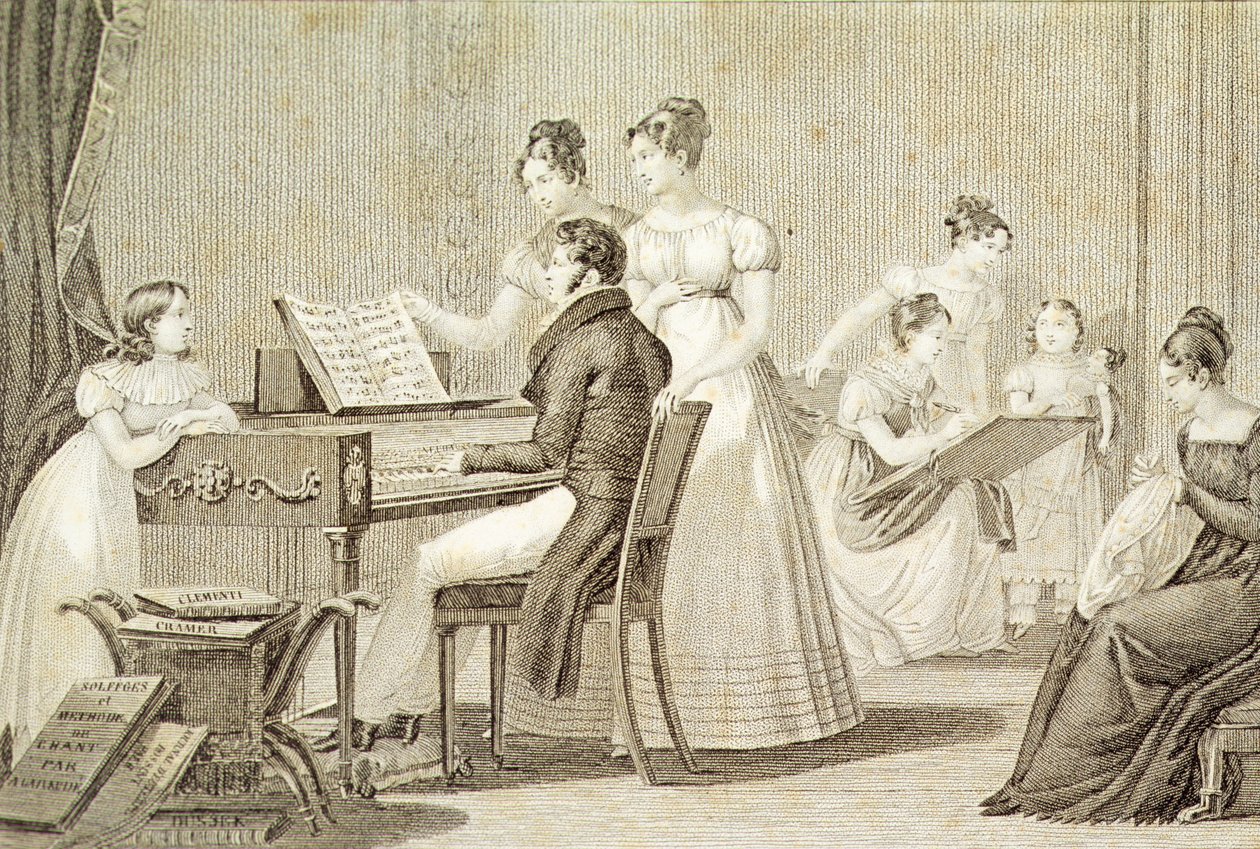 Genç bayanlar için şarkı söyleme dersi (gravür) by French School