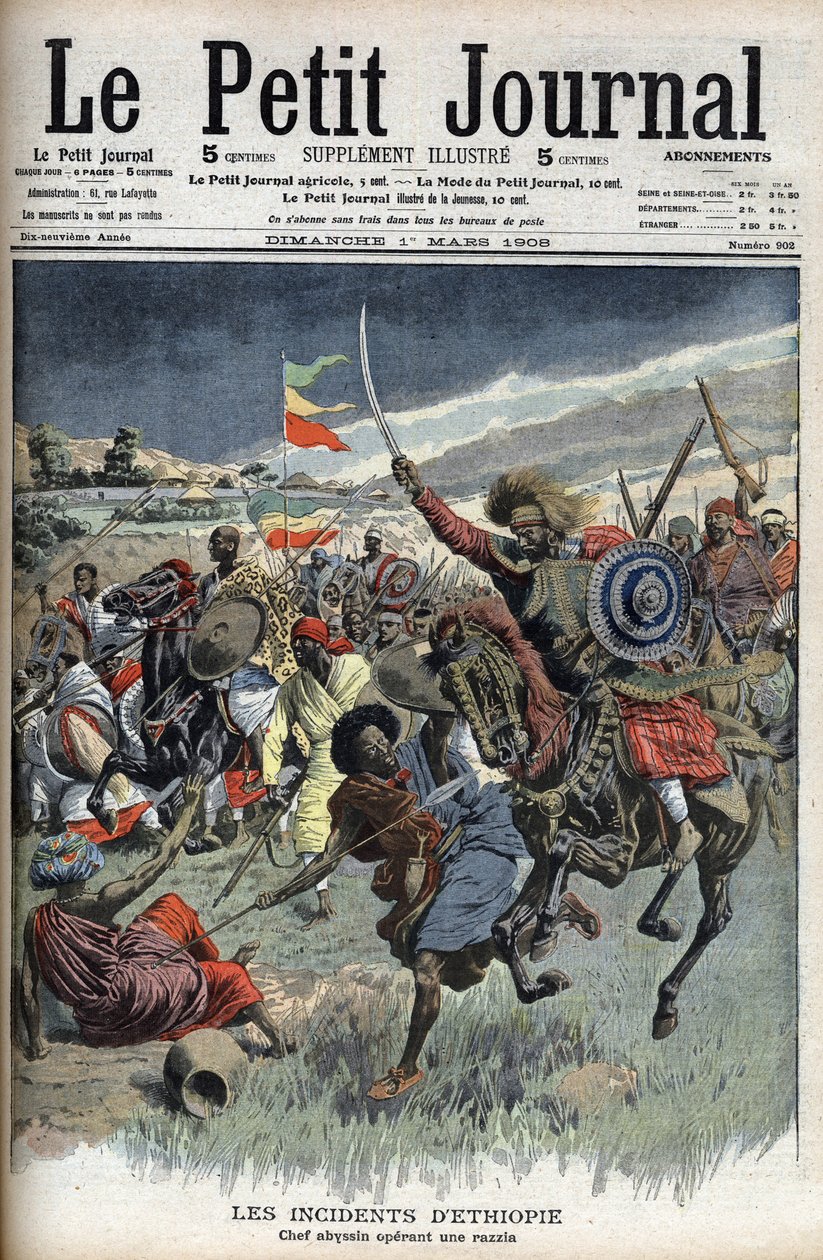 Habeş şefi baskın sırasında, Etiyopya, Mart 1908 (Hıristiyanlar Habeşliler Etiyopya-Somali sınırında Müslüman somalilerle savaşıyor) Le Petit Journal