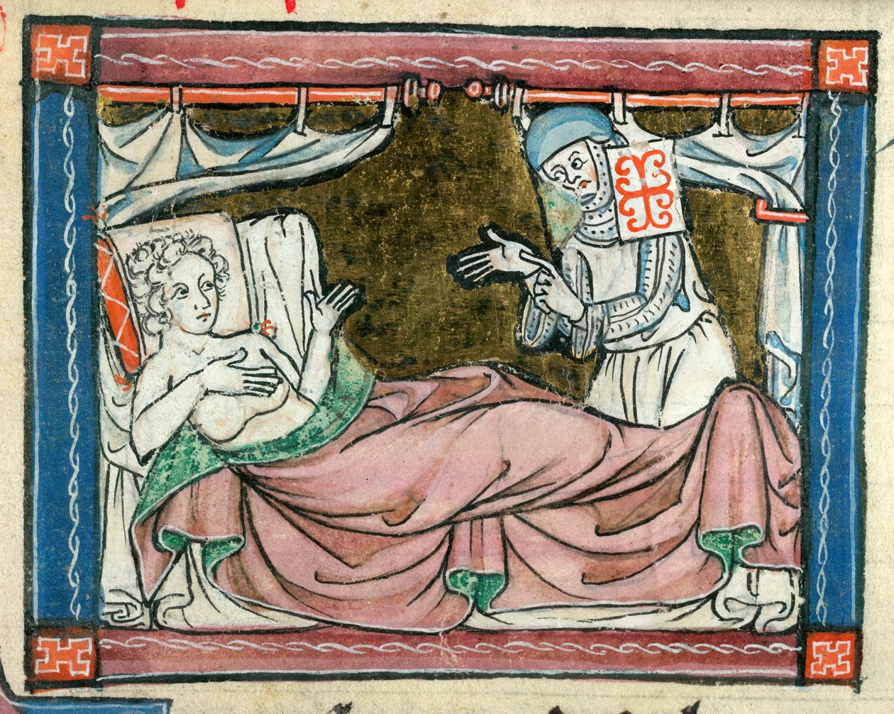 Ekle. 10293, f.107 Bir rahibenin eşlik ettiği yatakta bir kadın, 
