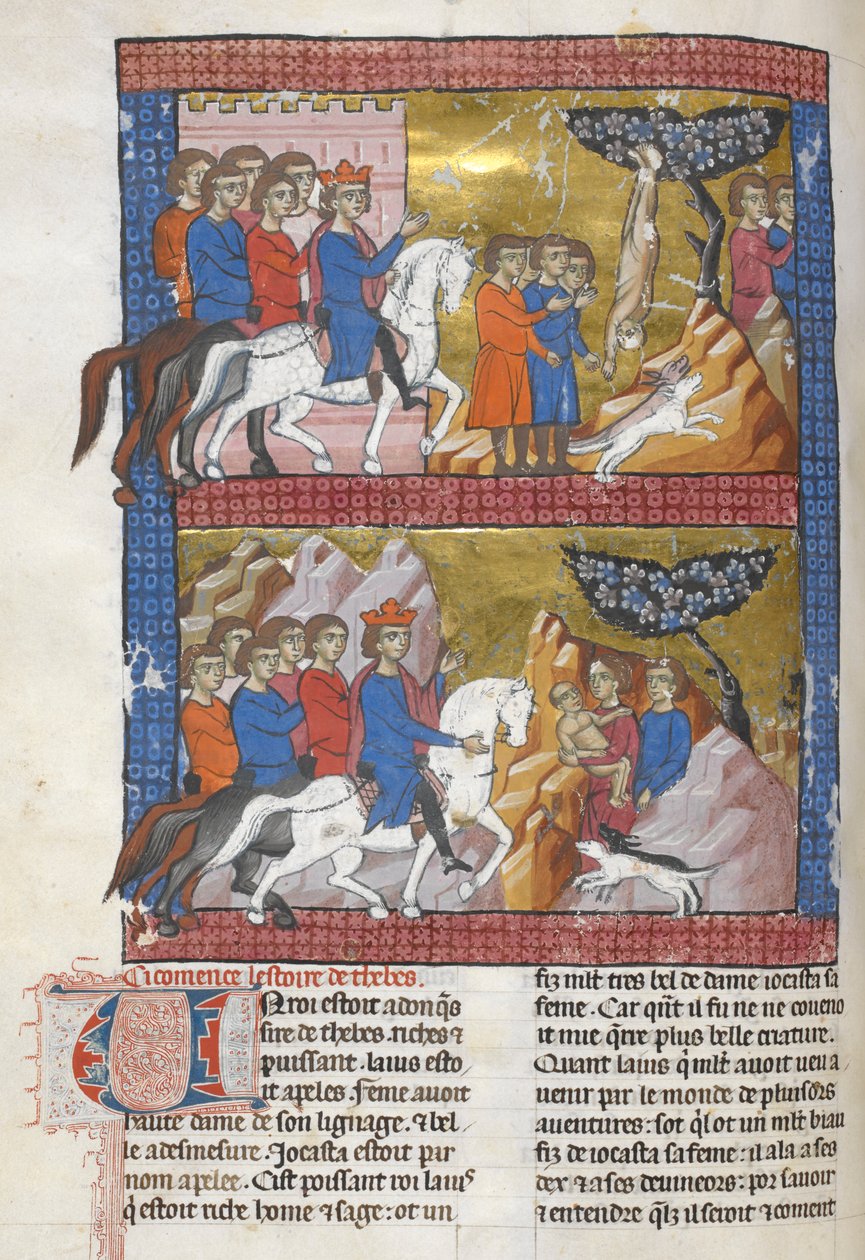 Ekle. 15268, f.75v Oedipus, Korint Kralı Polybus tarafından bulundu, 