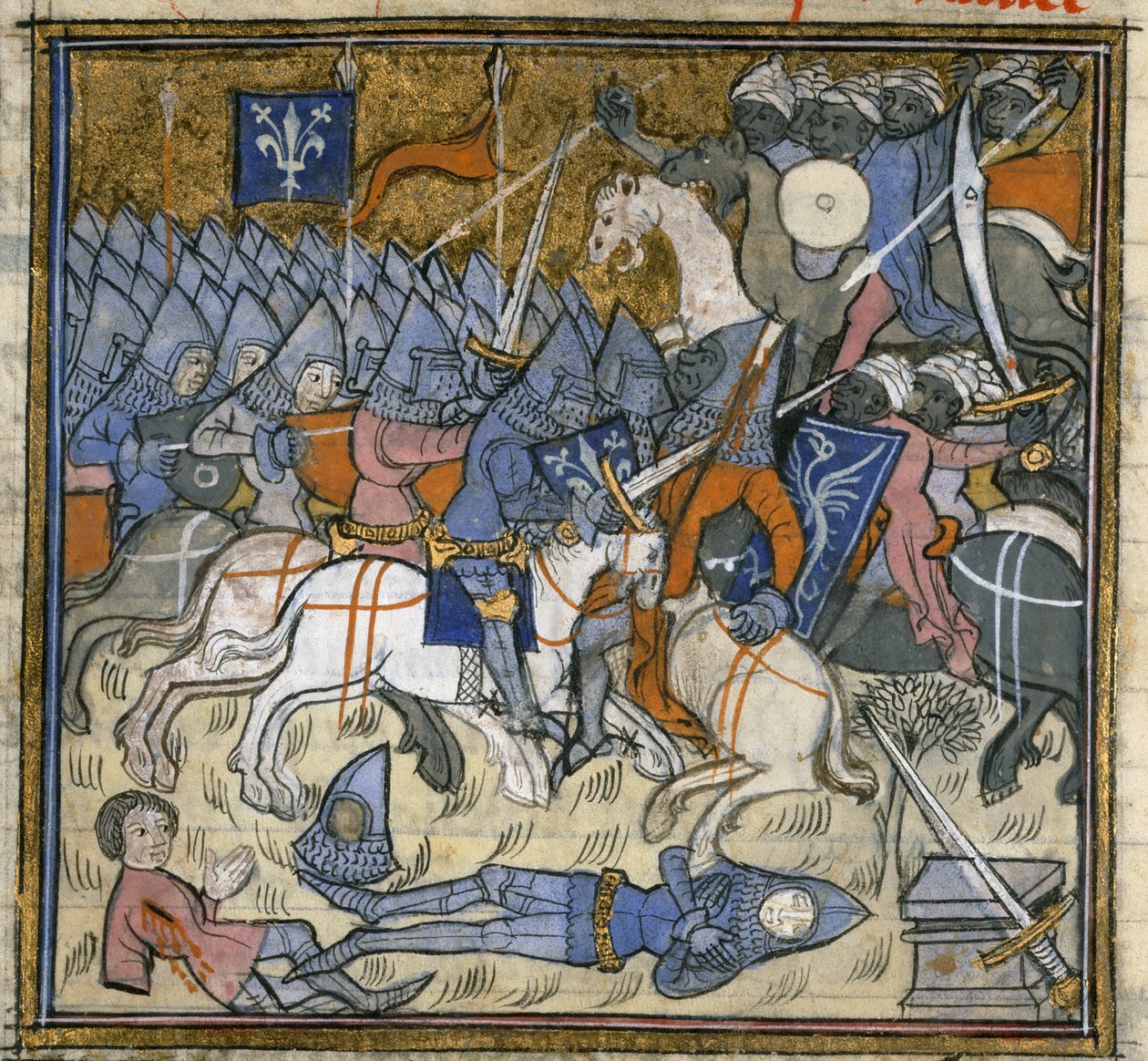 Ekle. 15269, f.124v Sarazenlerle savaşan Haçlılar, 