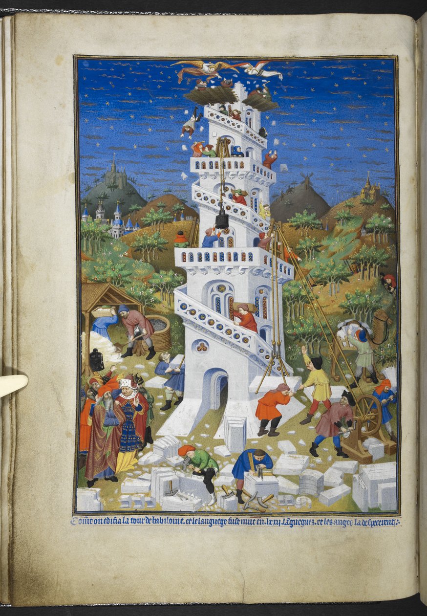 Ekle Ms 18850 f.17v Building of the Tower of the Babel, Book of Hours